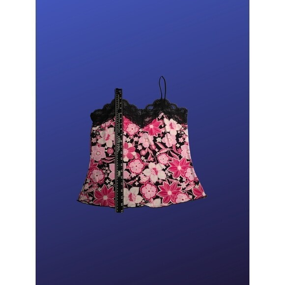 J.T.B. Camisole Cami Top w/Floral Lace Trim, PINK FLORAL/BLACK, Size Large, NWOT - Picture 6 of 8
